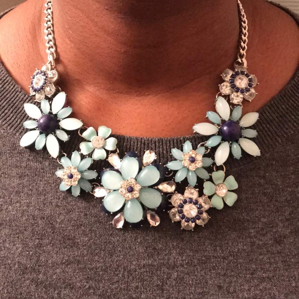 Two tone blue and silver statement necklace